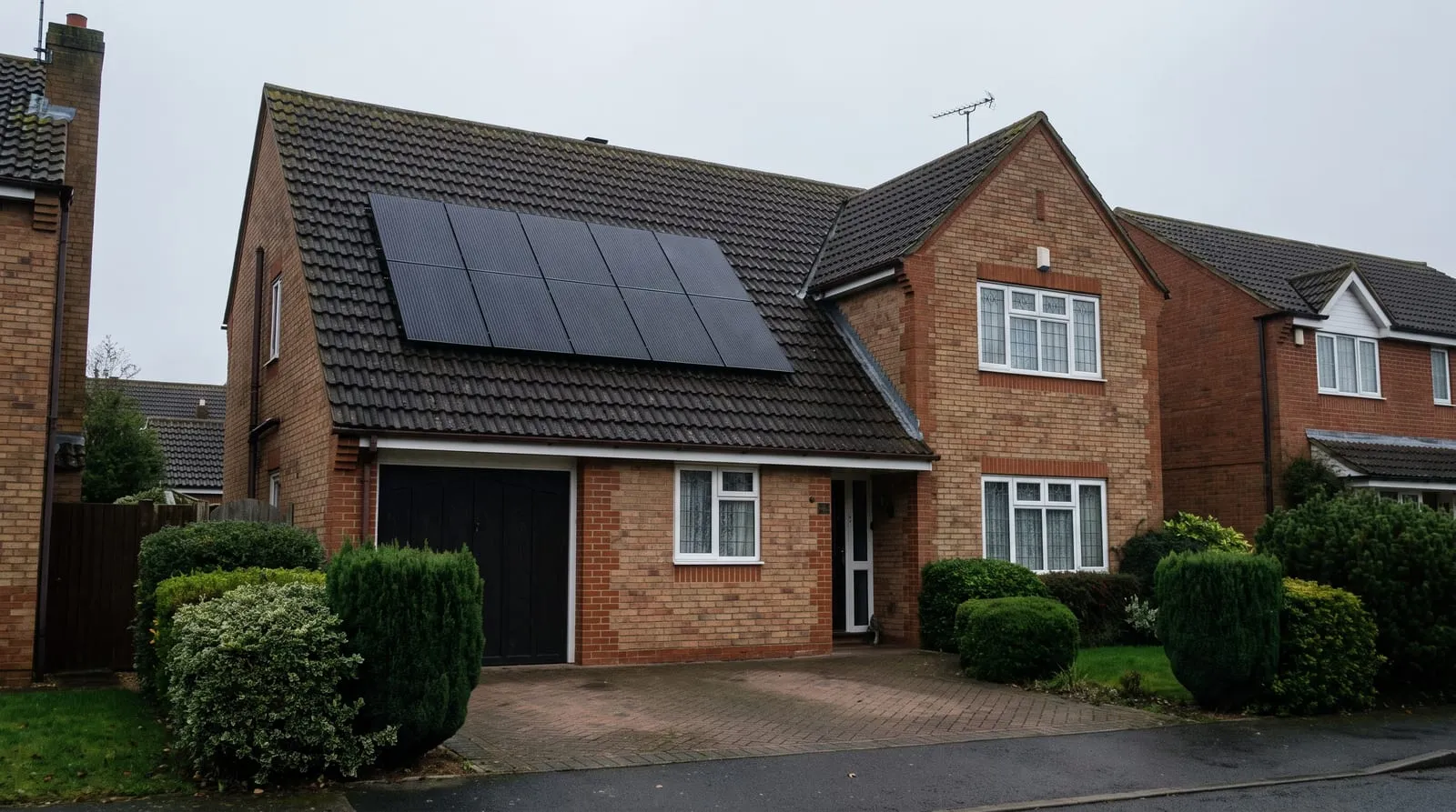 A 1990s detached house with an integral garage and solar panels